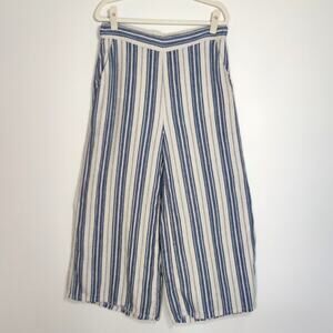 Christian Siriano Linen Striped Wide Leg Cropped Pants L Resort Boho Lagenlook